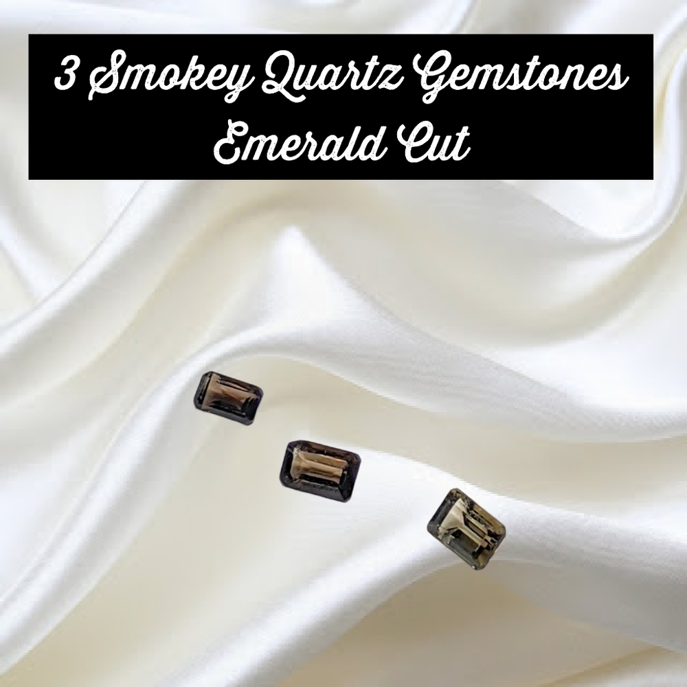 Smokey Quartz Gemstones. Emerald Cut (3 pieces). - Picture 4 of 8
